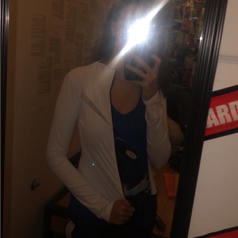 White zip up athletic jacket
